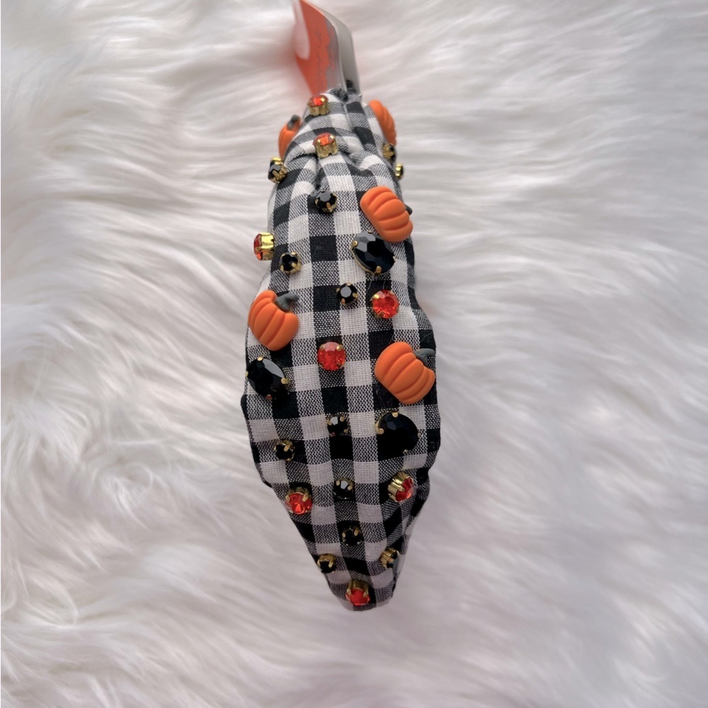 Piper K Checkered Gingham Pumpkin & Rhinestone Headband - NWT - Picture 3 of 6